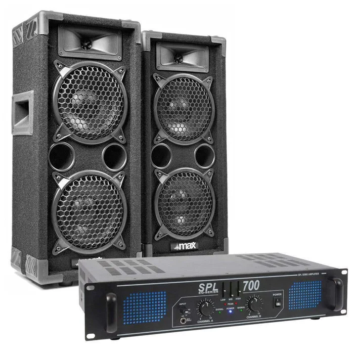 MAX Pack Complet – 2 Enceintes Disco 2×6 Pouces, Amplificateur et Câble Inclus, Puissance de 700W