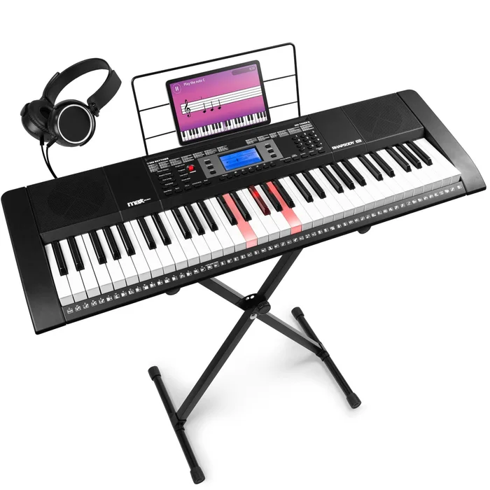 Max Rhapsody61L – Clavier Électronique, 61 Touches Lumineuses, avec Casque Audio et Stand Inclus- Idéal pour Débutant