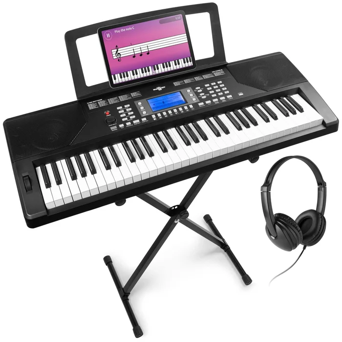 Max Rhapsody61P – Clavier Électronique 61 Touches Semi Lourdes, avec Casque Audio et Stand Inclus, Haut-Parleurs Stéréo – Clavier MIDI