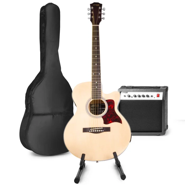 Max ShowKit – Guitare Électro-Acoustique Pack Débutant Ampli 40 Watts et Stand – Couleur Érable