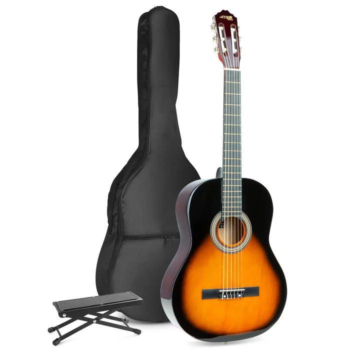 Max SoloArt – Guitare Acoustique Classique Pack Débutant avec Repose-Pied – Sunburst