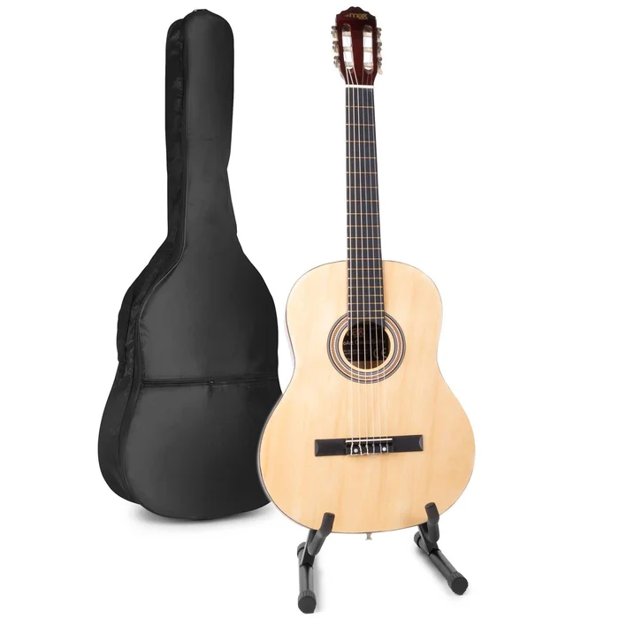 Max SoloArt – Guitare Acoustique Classique Pack Débutant avec Stand – Couleur Érable