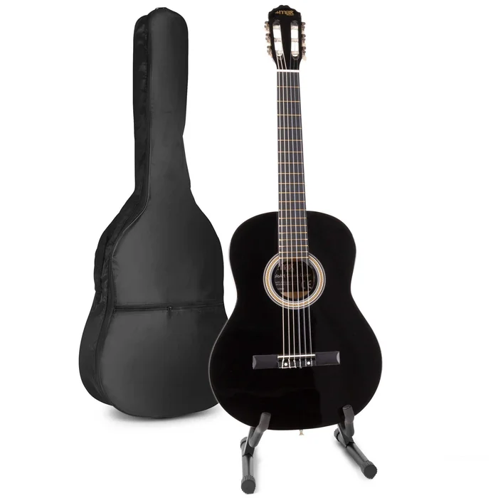 Max SoloArt – Guitare Acoustique Classique Pack Débutant avec Stand – Noire