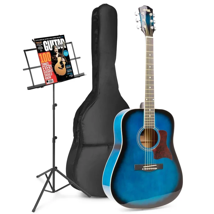 Max SoloJam Western – Guitare Acoustique Pack Débutant avec Pupitre – Bleue