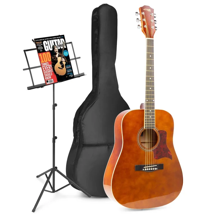 Max SoloJam Western – Guitare Acoustique Pack Débutant avec Pupitre – Couleur Noyer