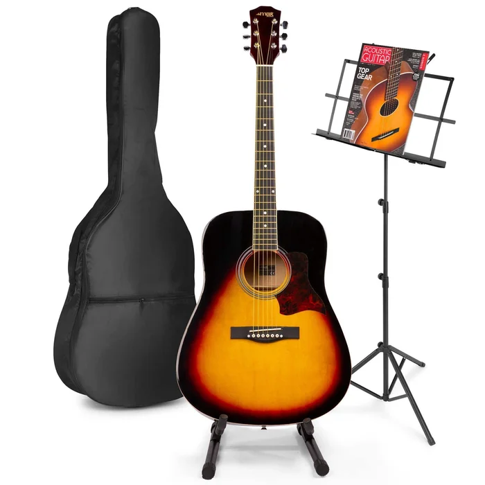 Max SoloJam Western – Guitare Acoustique Pack Débutant avec Pupitre et Stand – Sunburst