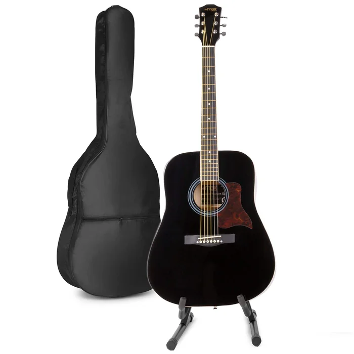 Max SoloJam Western – Guitare Acoustique Pack Débutant avec Stand – Noire