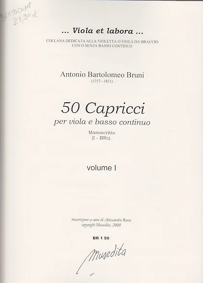MUSEDITA Bruni Antonio Bartolomeo – 50 Capricci – Viola Da Braccio