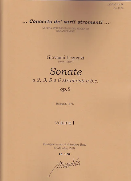 MUSEDITA Legrenzi Giovanni – Sonate Op.8