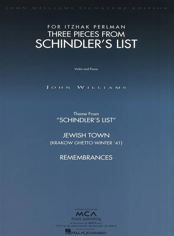 Music Sales John Williams Three Pieces From Schindler’s List – Violin