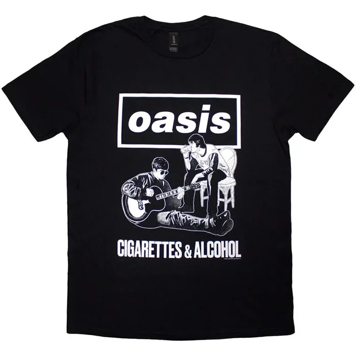 Oasis T-shirt Cigarettes & Alcohol Illustration Mono Unisex Black S