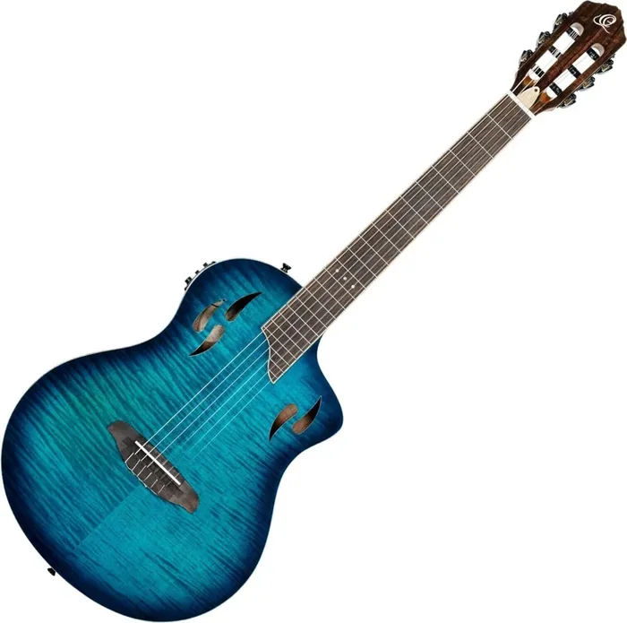 Ortega RTPDLX-FMA 4/4 Flamed Maple Blue Guitares classique avec préampli