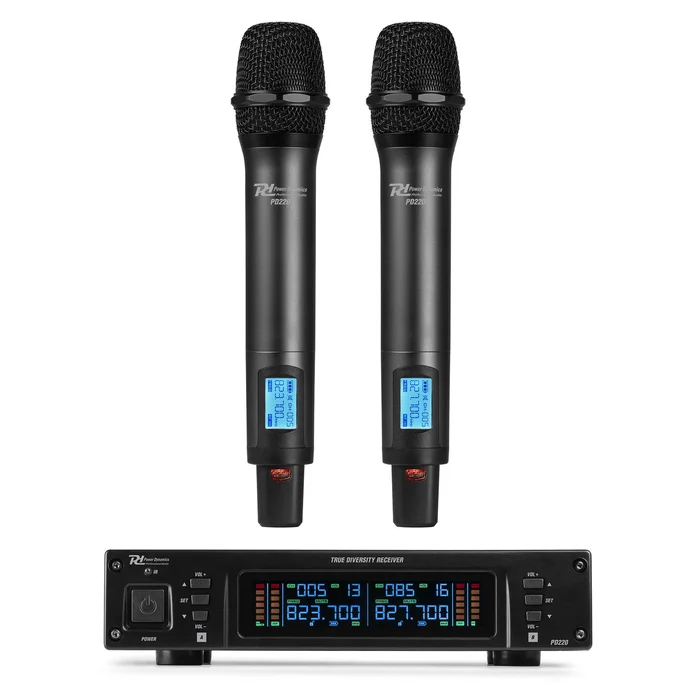Power Dynamics PD220 – Système de Microphones Sans Fil UHF, True Diversity, 2 Micros et 1 Récepteur – 2×80 Canaux