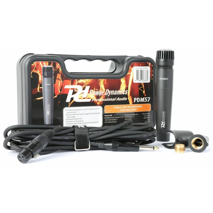 Power Dynamics PDM657 – Microphone pour Instruments avec Cordon de 5 Mètres – Noir