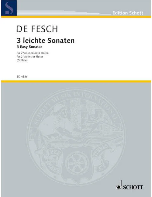 Schott Fesch – Three Easy Sonatas – 2 Violons (flutes)