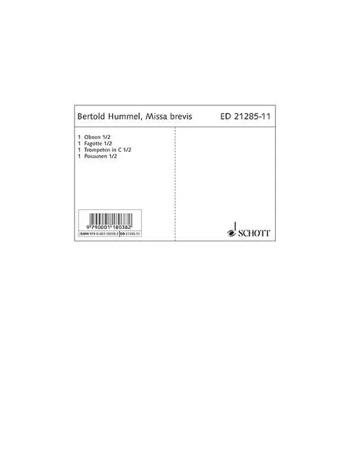 Schott Hummel – Missa Brevis Op. 5 A – Choeur Mixte et 8 Wind Instruments
