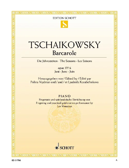 Schott Tchaikovsky – Les Saisons Op. 37 Barcarolle Juin – Piano