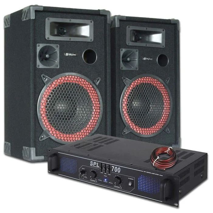 SkyTec DJ PA Kit Complet Amplificateur et Haut-Parleur 700W
