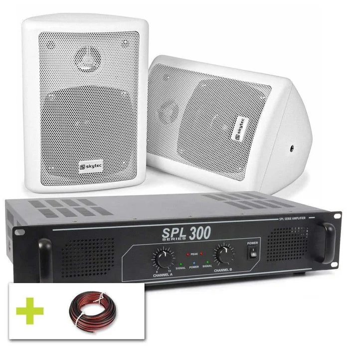 SkyTec Set Stéréo – Paire d’Enceintes 2 Voies, avec Amplificateur et Câble