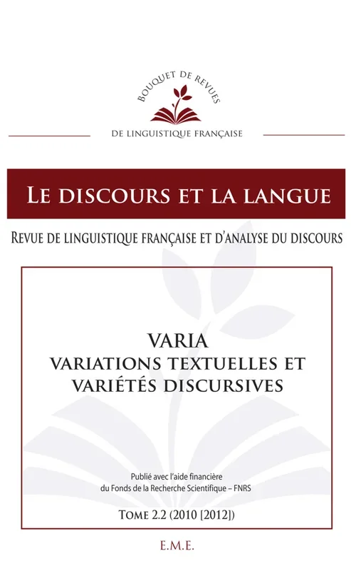 Varia, Variations textuelles et variétés discursivesLe discours et la langueN°2