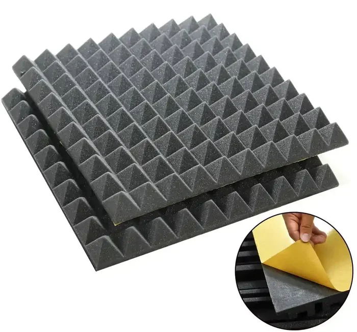 Veles-X Acoustic Pyramids Self-Adhesive 50 x 50 x 5 cm – MVSS 302 Anthracite Panneau de mousse absorbant