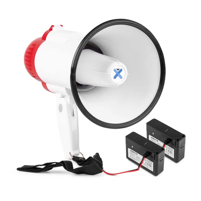 Vonyx MEG025 Kit Mégaphone Compact 25W – avec 2x Batteries MRB04 Rechargeables