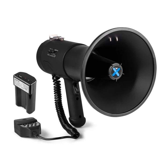 Vonyx MEG075 – Mégaphone Noir 75 Watts avec Batterie MRB12, Idéal Manifestations, Bluetooth – Portée 1,3 km