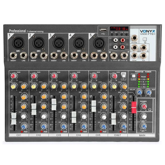 Vonyx VMM-F701 – Table de Mixage 7 Canaux, Port USB